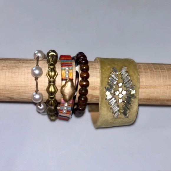 Plunder Jewelry - Magnetic Statement Bracelets - Olive Velvet & Crystal + Boho Chic Multi-Strand